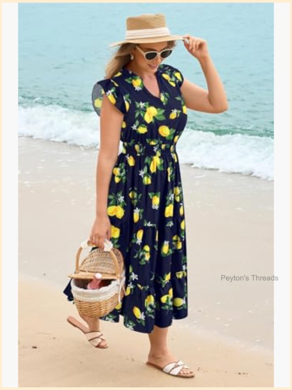 Plus Size Cap Sleeve V-Neck Maxi Dress with Pockets Boho Flowy Sundress - Picture 5 of 7